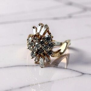 VTG Diamond Cluster Cocktail Ring Size 5.75 14kt Gold